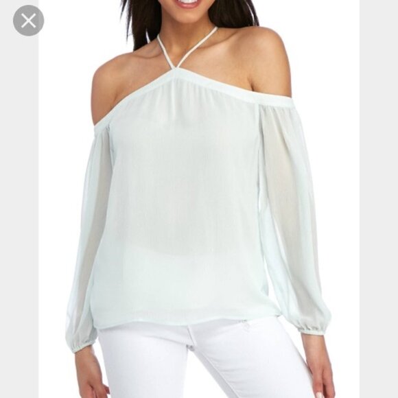 WAYF Mint Seafoam Green Liberty Off Shoulder Long Sleeve Blouse S - Picture 1 of 3